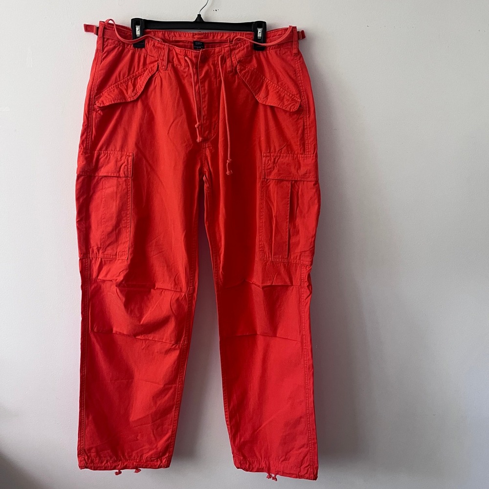 VTG Polo Ralph Lauren Cargo Pants Mens 35/32 Orange Drawstring Military Gorpcore
